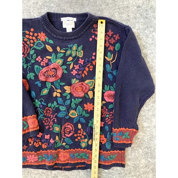 VTG Van Heusen Grandma Sweater Womens Medium Hand Embroidered Knit Floral - Picture 5 of 8